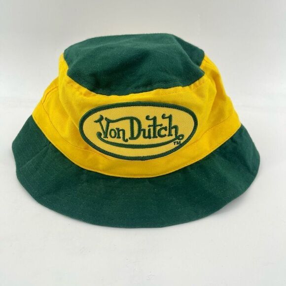 Von Dutch Kids Colorblock Bucket Hat – Green & Yellow, One Size - Picture 2 of 7